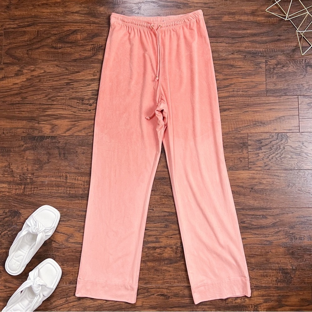 St John Sport • vintage pull-on faux suede pants peach coral wide leg leisure
